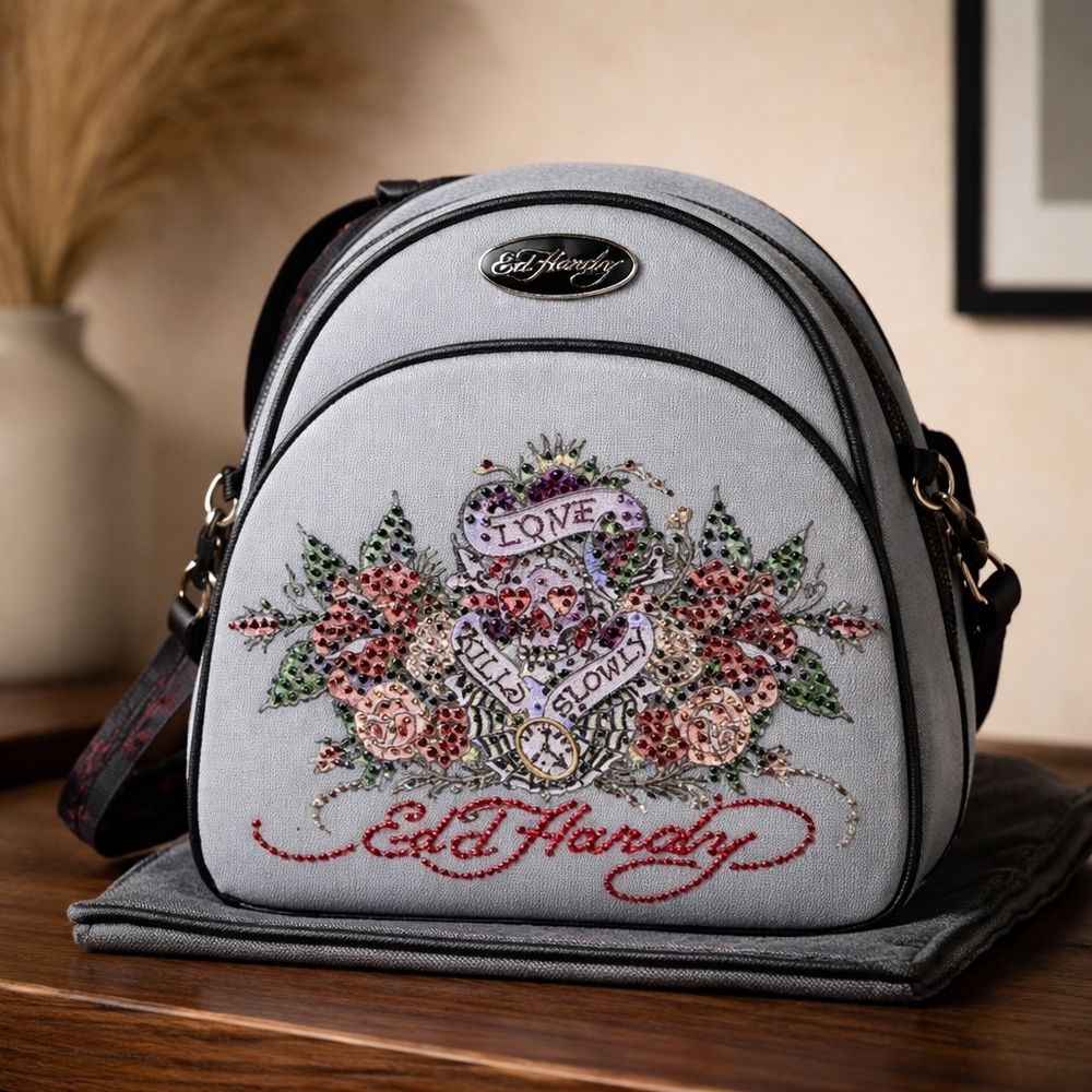 Nwt ED HARDY denim Backpack Purse New
